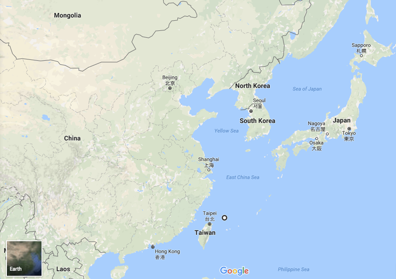 The Senkaku Islands are that little white dot surrounded by the black dot just Northeast of Taiwan.